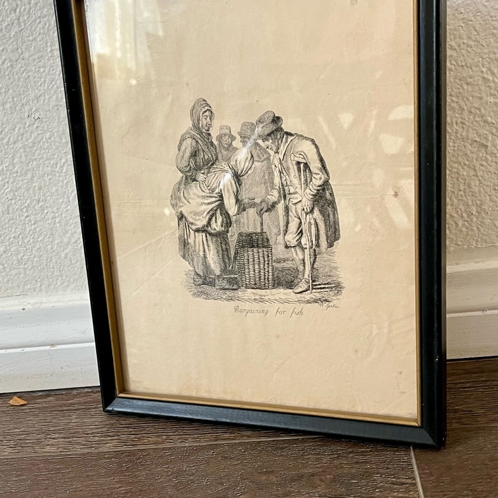 Vintage Print 1830 Scottish Artist Walter Geikie “ Bargaining For Fish” 9/11 “ - Picture 10 of 11
